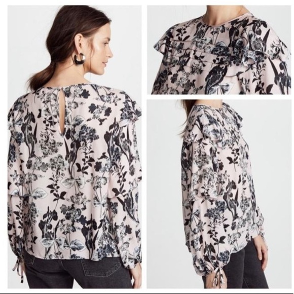 🌸2/$25 Parker Blush Pink & Black Finch Blouse Silk Georgette Top - Picture 1 of 8